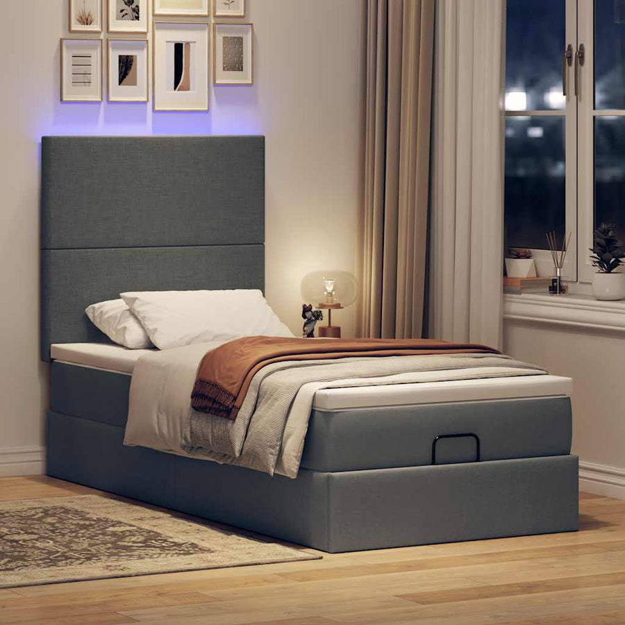 Ottoman bed met matras en LED's 90x200cm stof donkergrijs
