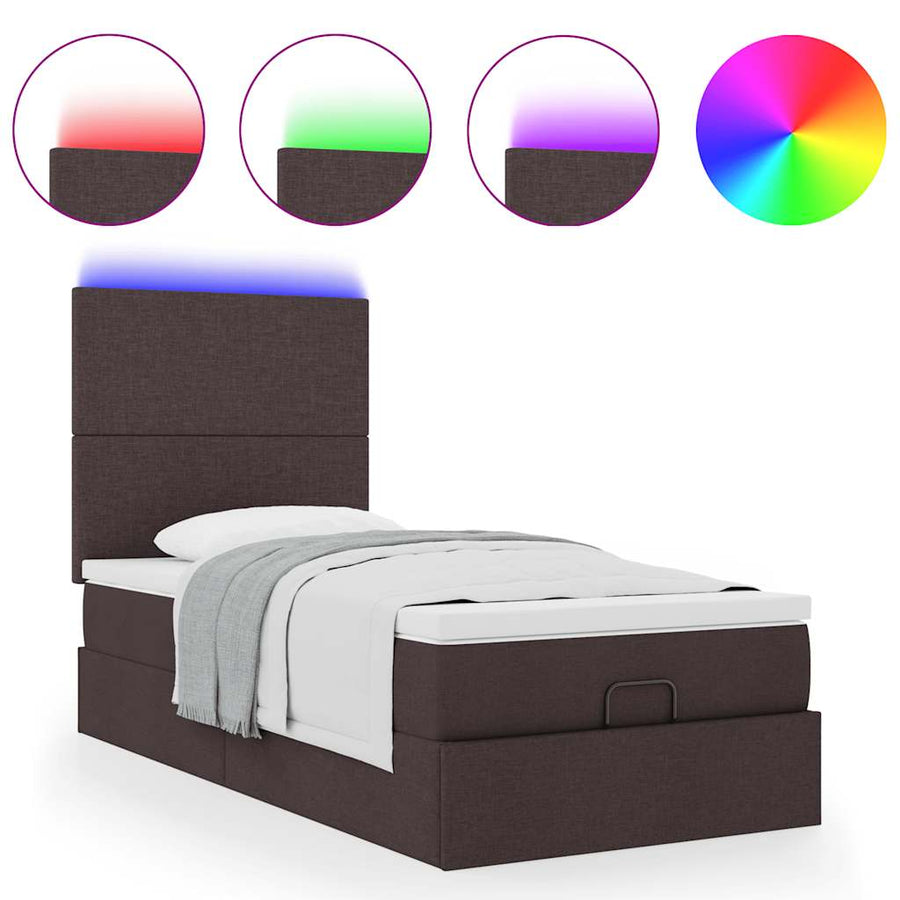 Ottoman bed met matras en LED's 90x200cm stof donkerbruin