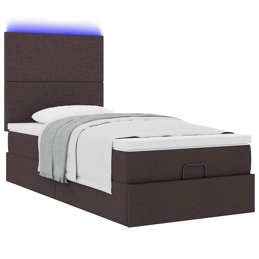 Ottoman bed met matras en LED's 90x200cm stof donkerbruin
