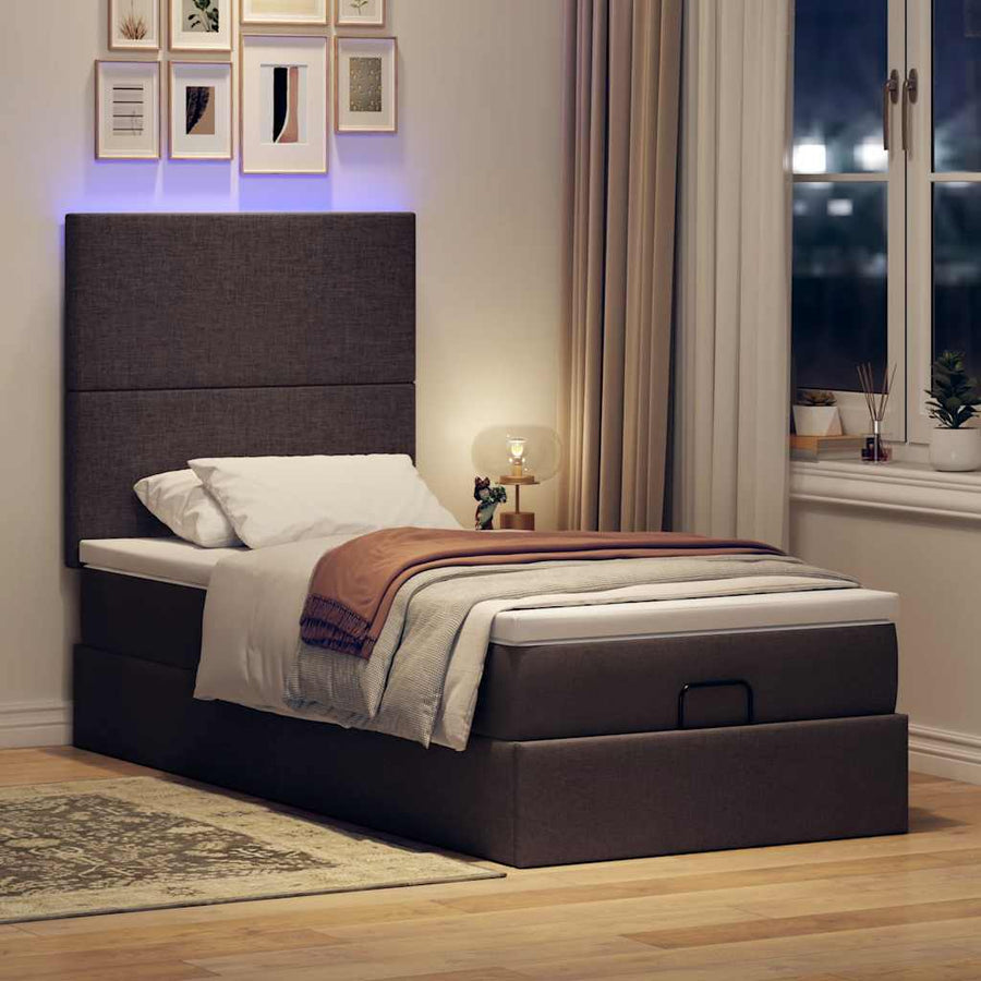 Ottoman bed met matras en LED's 90x200cm stof donkerbruin