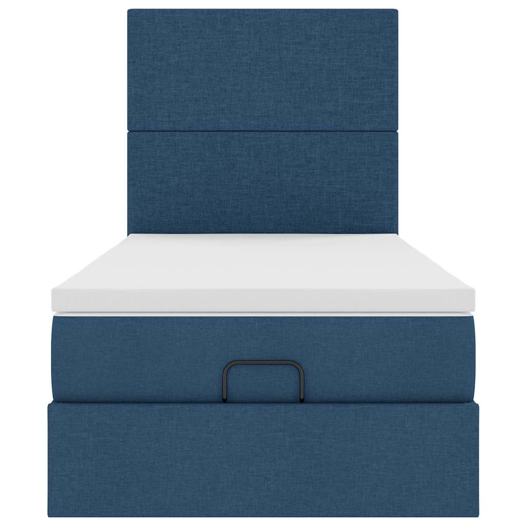 Ottoman bed met matras en LED's 90x200cm stof blauw
