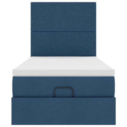 Ottoman bed met matras en LED's 90x200cm stof blauw