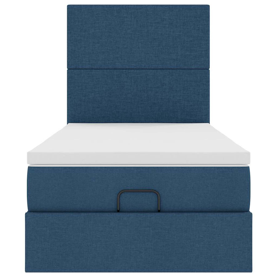 Ottoman bed met matras en LED's 90x200cm stof blauw
