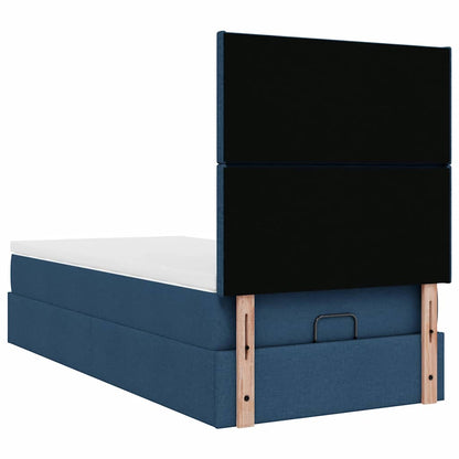 Ottoman bed met matras en LED's 90x200cm stof blauw