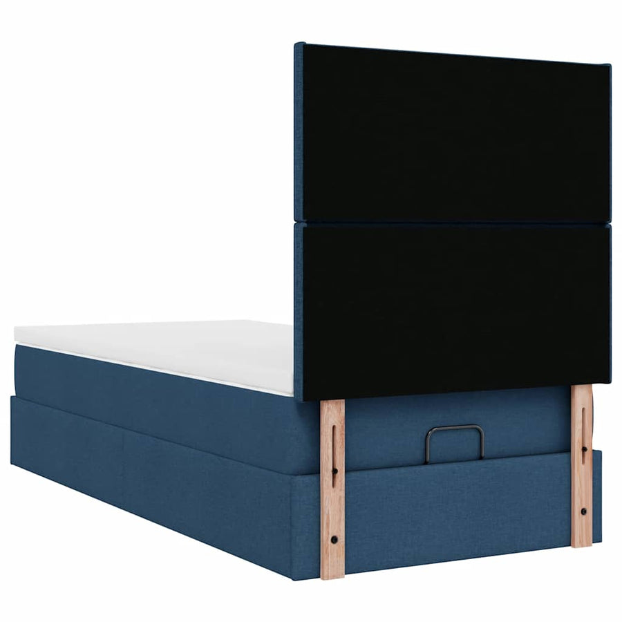 Ottoman bed met matras en LED's 90x200cm stof blauw