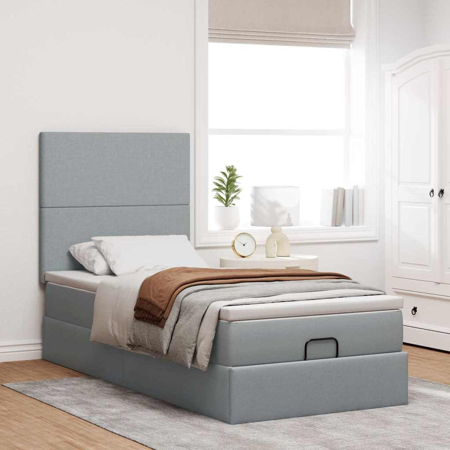 Ottoman bed met matras en LED's 100x200cm stof lichtgrijs