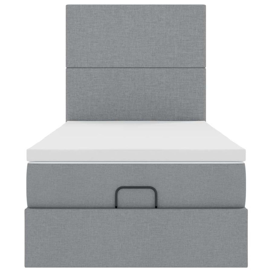 Ottoman bed met matras en LED's 100x200cm stof lichtgrijs