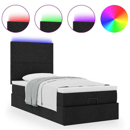 Ottoman bed met matras en LED's 100x200cm stof zwart