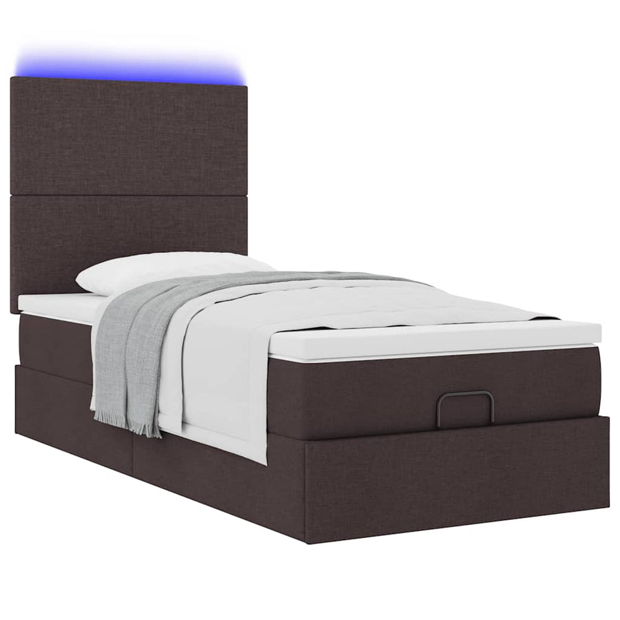 Ottoman bed met matras en LED's 100x200cm stof donkerbruin