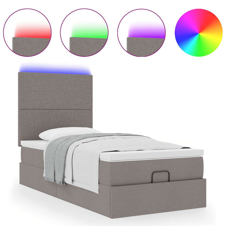 Ottoman bed met matras en LED's 100x200cm stof taupe