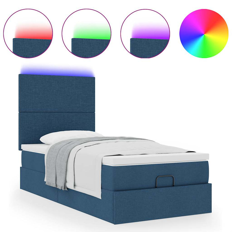 Ottoman bed met matras en LED's 100x200cm stof blauw