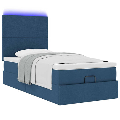 Ottoman bed met matras en LED's 100x200cm stof blauw