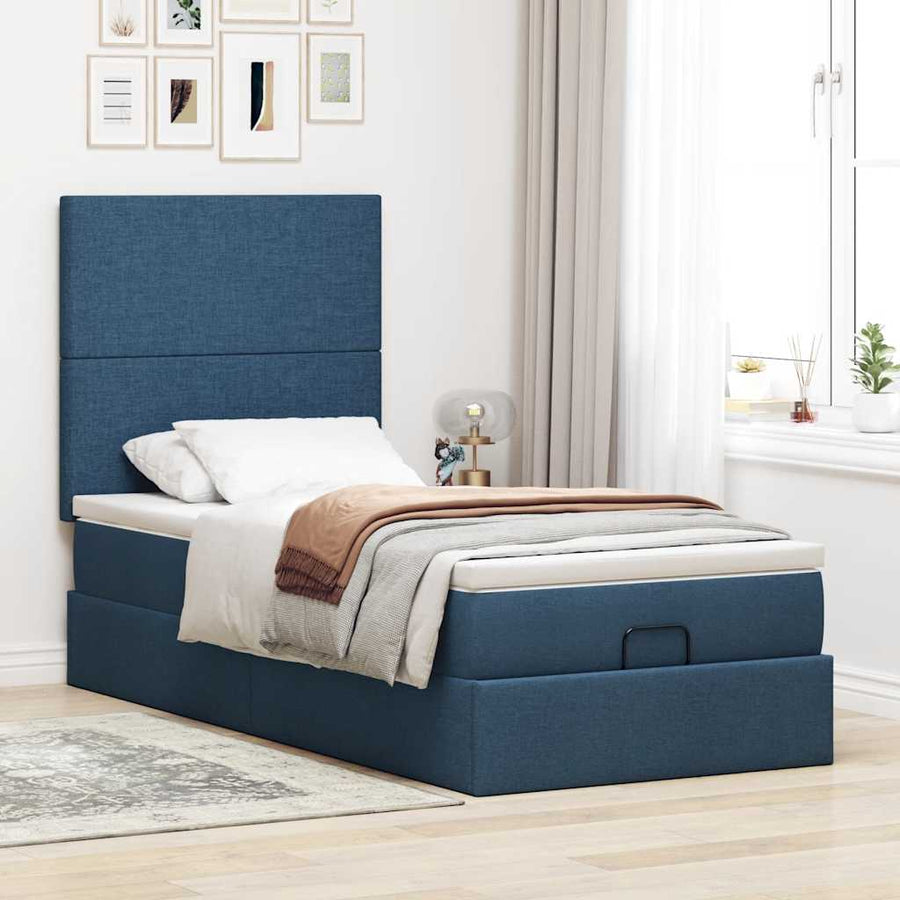 Ottoman bed met matras en LED's 100x200cm stof blauw