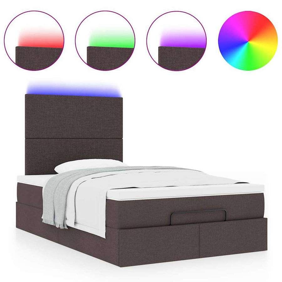Ottoman bed met matras en LED's 120x190 cm stof donkerbruin