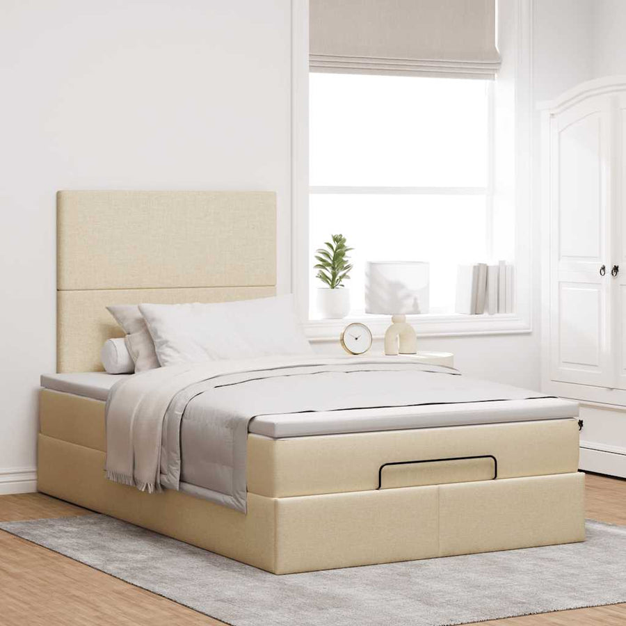 Ottoman bed met matras en LED's 120x190cm stof crèmekleurig