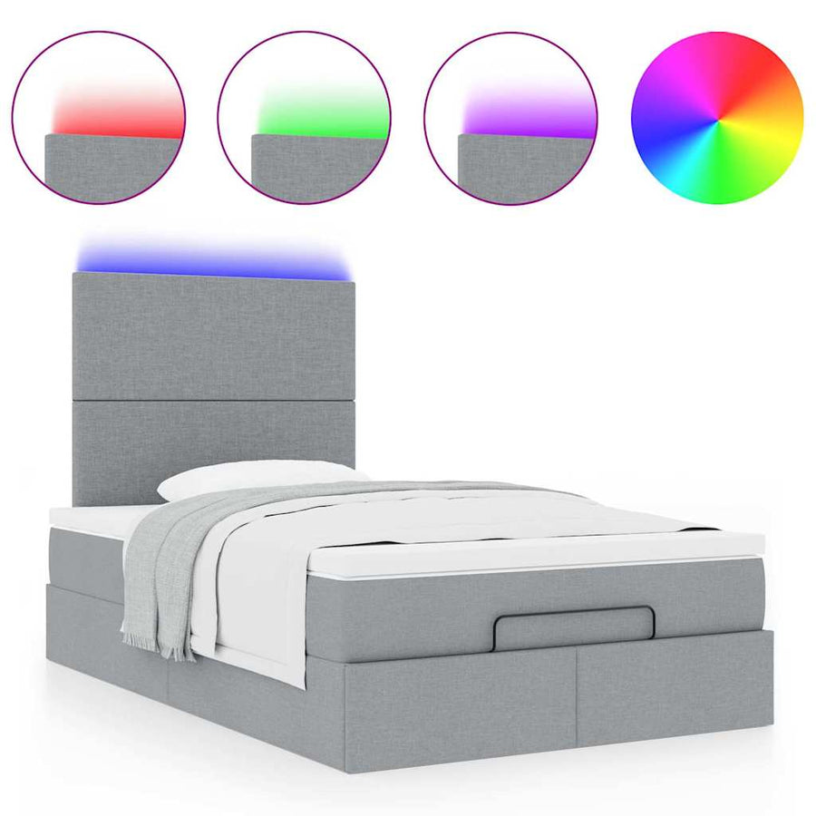 Ottoman bed met matras en LED's 120x200cm stof lichtgrijs