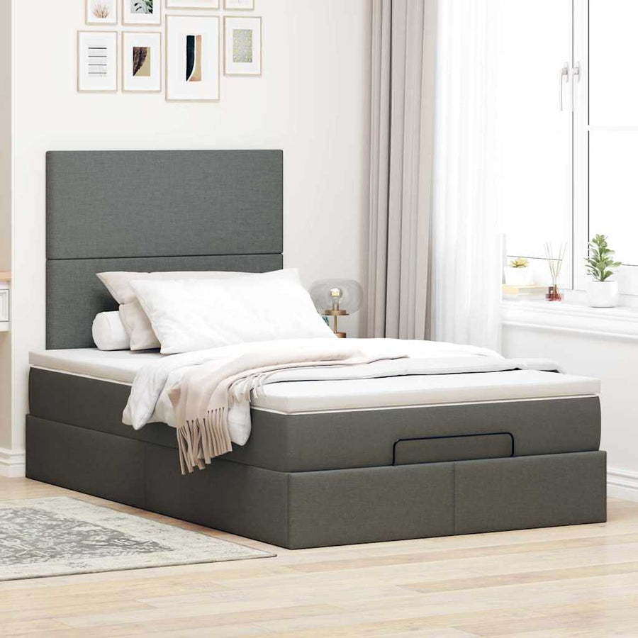 Ottoman bed met matras en LED's 120x200cm stof donkergrijs