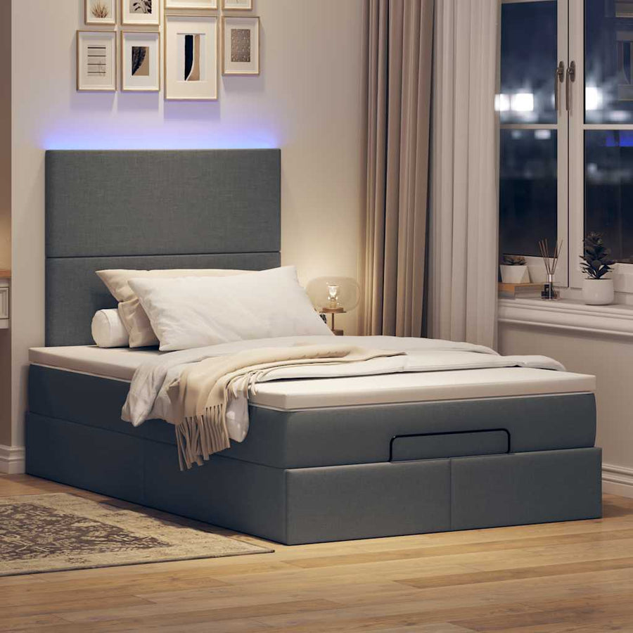 Ottoman bed met matras en LED's 120x200cm stof donkergrijs