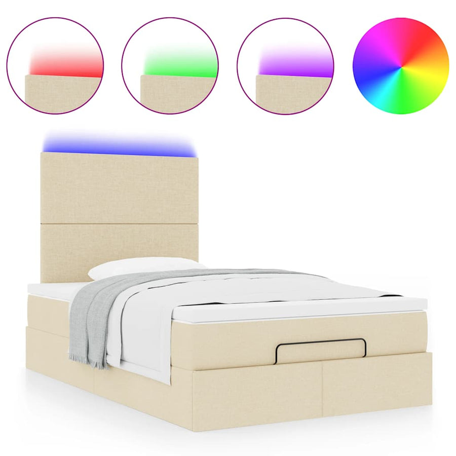 Ottoman bed met matras en LED's 120x200cm stof crèmekleurig