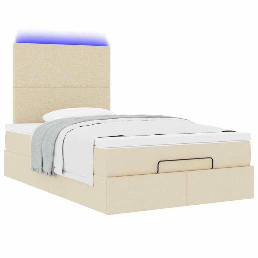 Ottoman bed met matras en LED's 120x200cm stof crèmekleurig