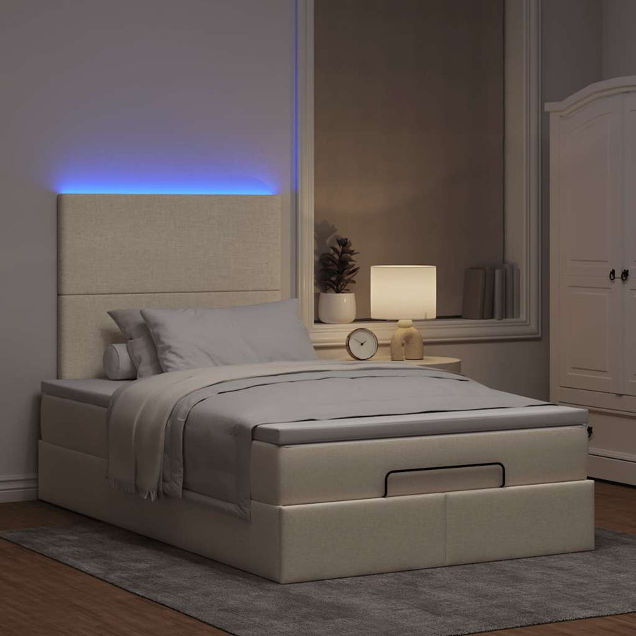 Ottoman bed met matras en LED's 120x200cm stof crèmekleurig