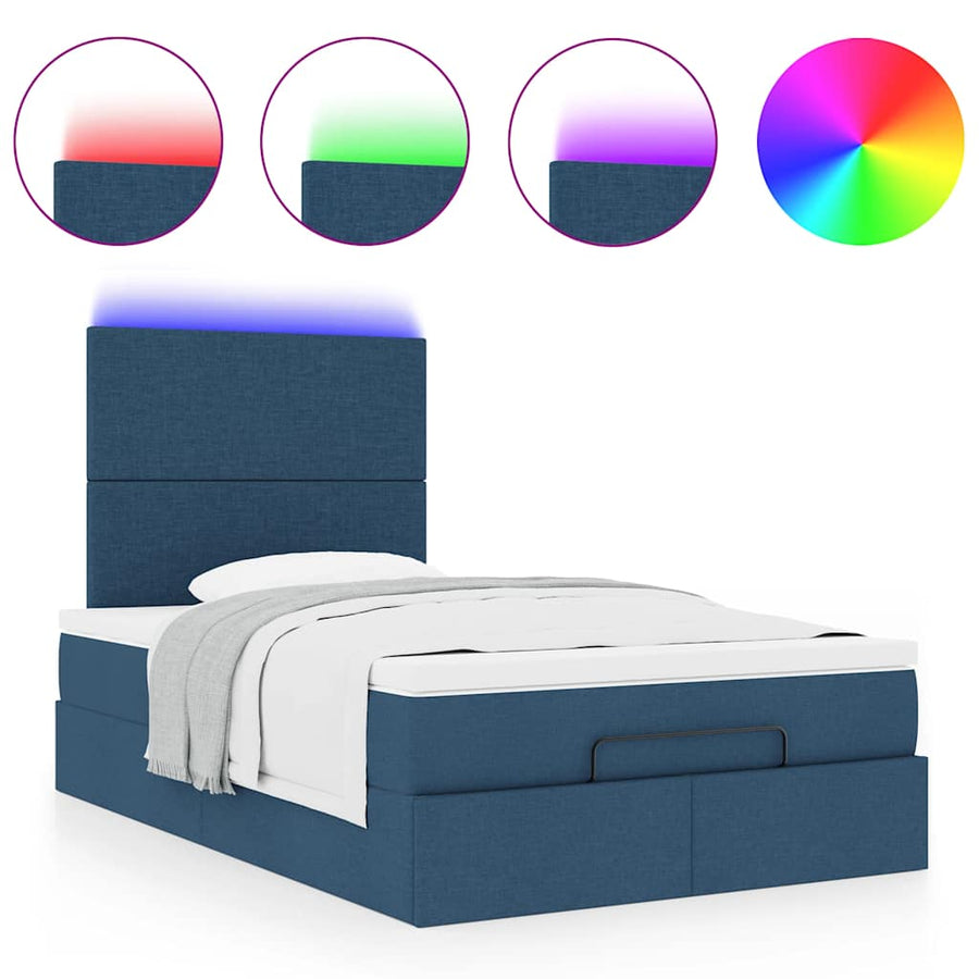 Ottoman bed met matras en LED's 120x200cm stof blauw