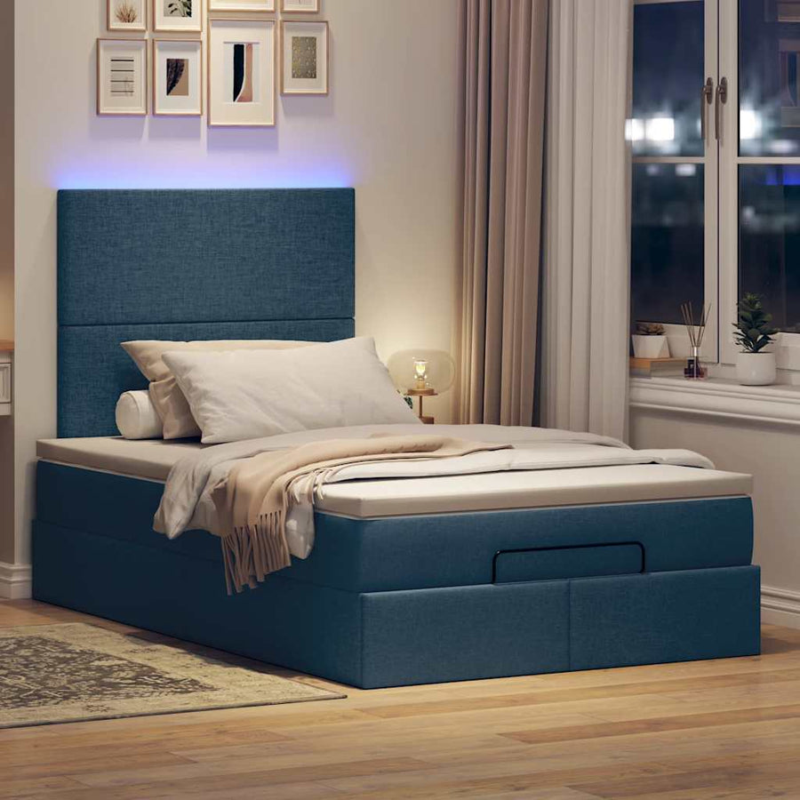 Ottoman bed met matras en LED's 120x200cm stof blauw