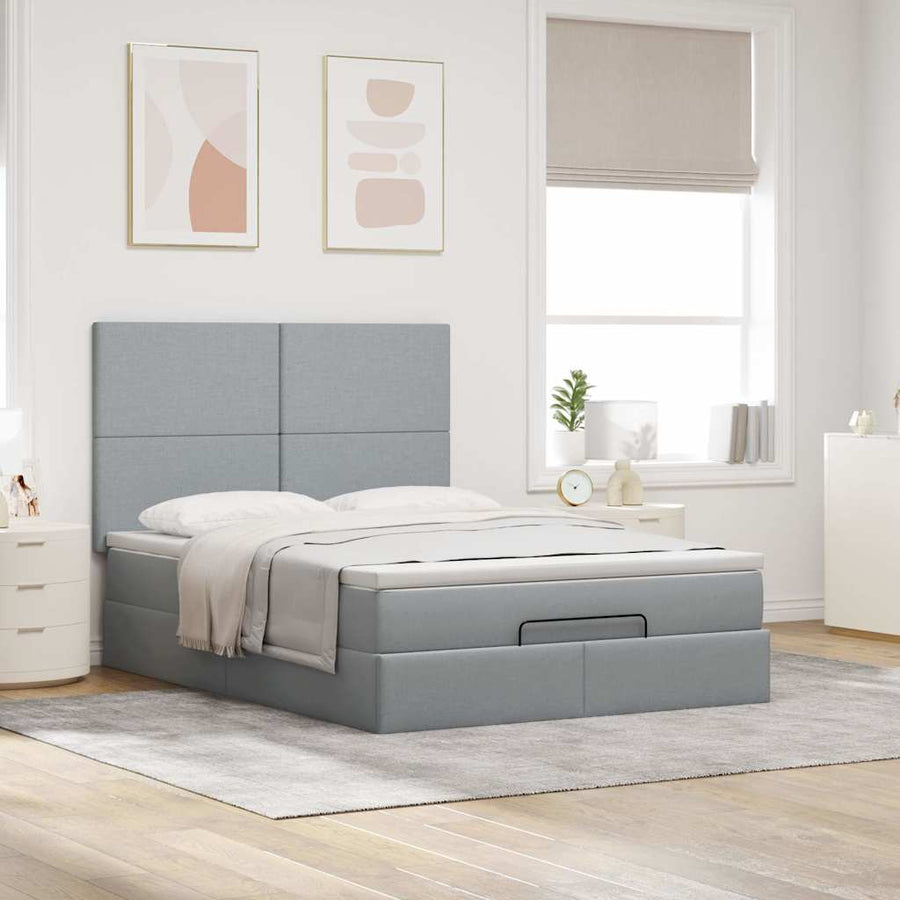 Ottoman bed met matras en LED's 140x190cm stof lichtgrijs