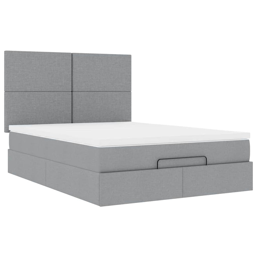 Ottoman bed met matras en LED's 140x190cm stof lichtgrijs