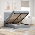 Ottoman bed with mattress and LEDs 140x190cm light grey fabric