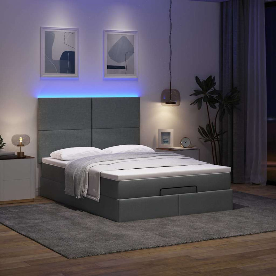 Ottoman bed met matras en LED's 140x190cm stof donkergrijs