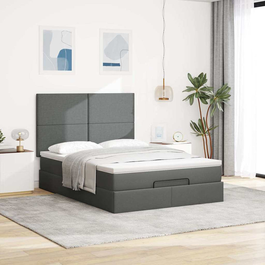 Ottoman bed met matras en LED's 140x190cm stof donkergrijs