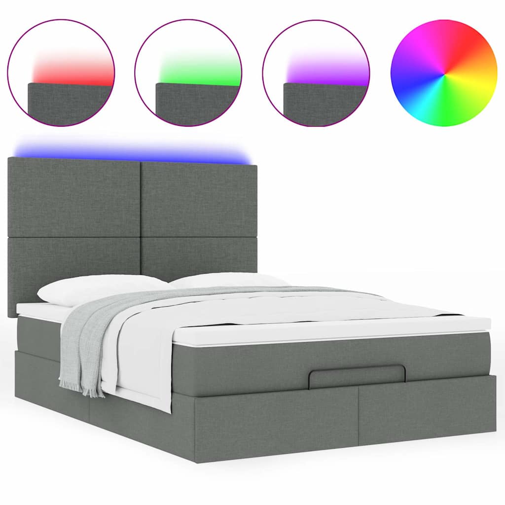 Ottoman bed met matras en LED's 140x190cm stof donkergrijs