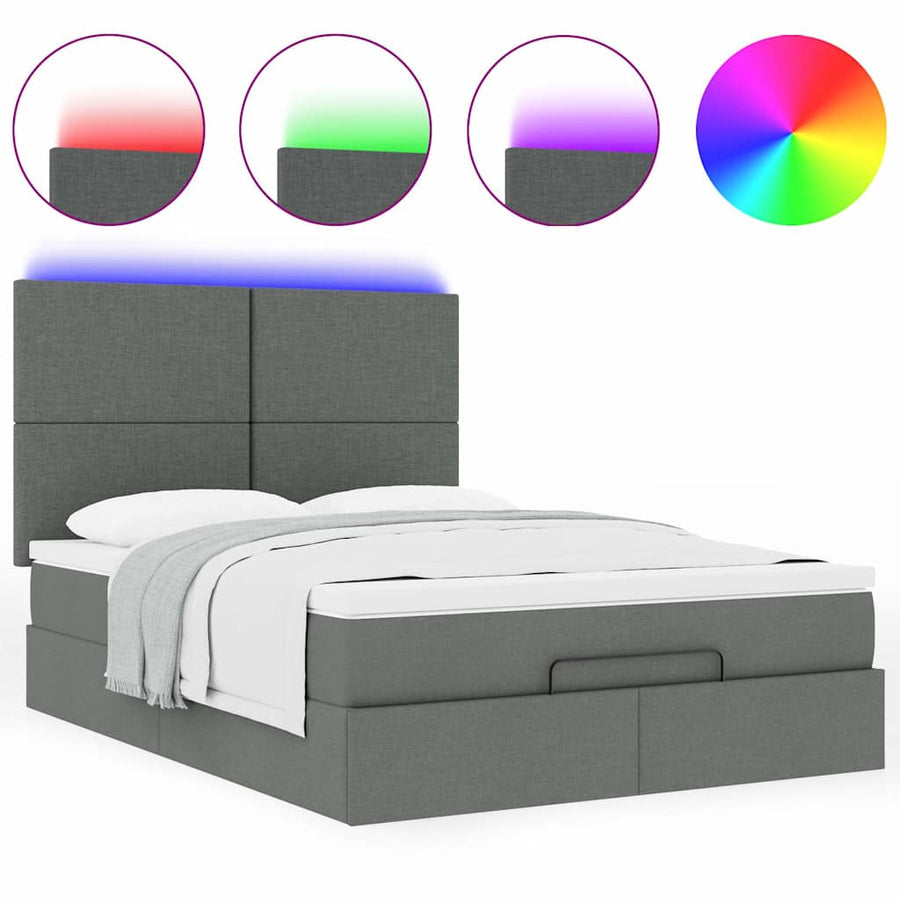 Ottoman bed met matras en LED's 140x190cm stof donkergrijs