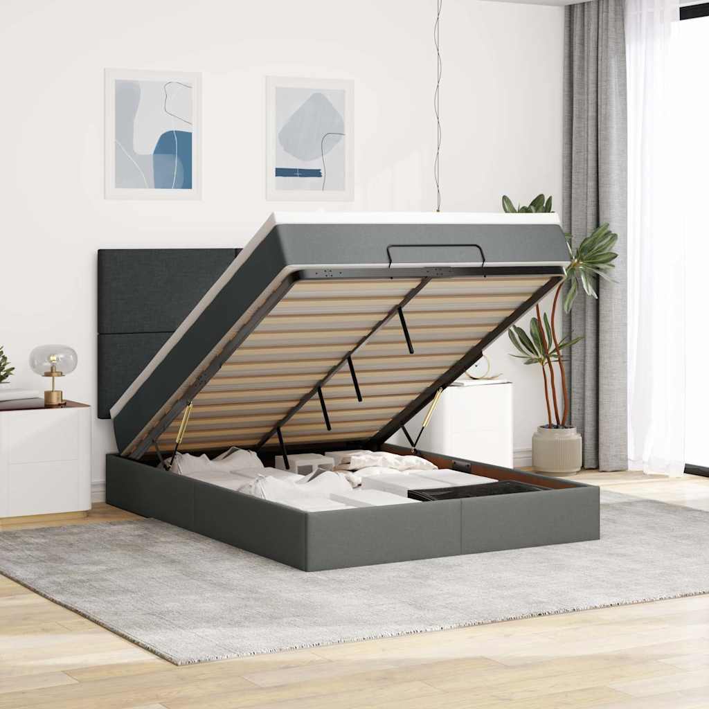 Ottoman bed met matras en LED's 140x190cm stof donkergrijs