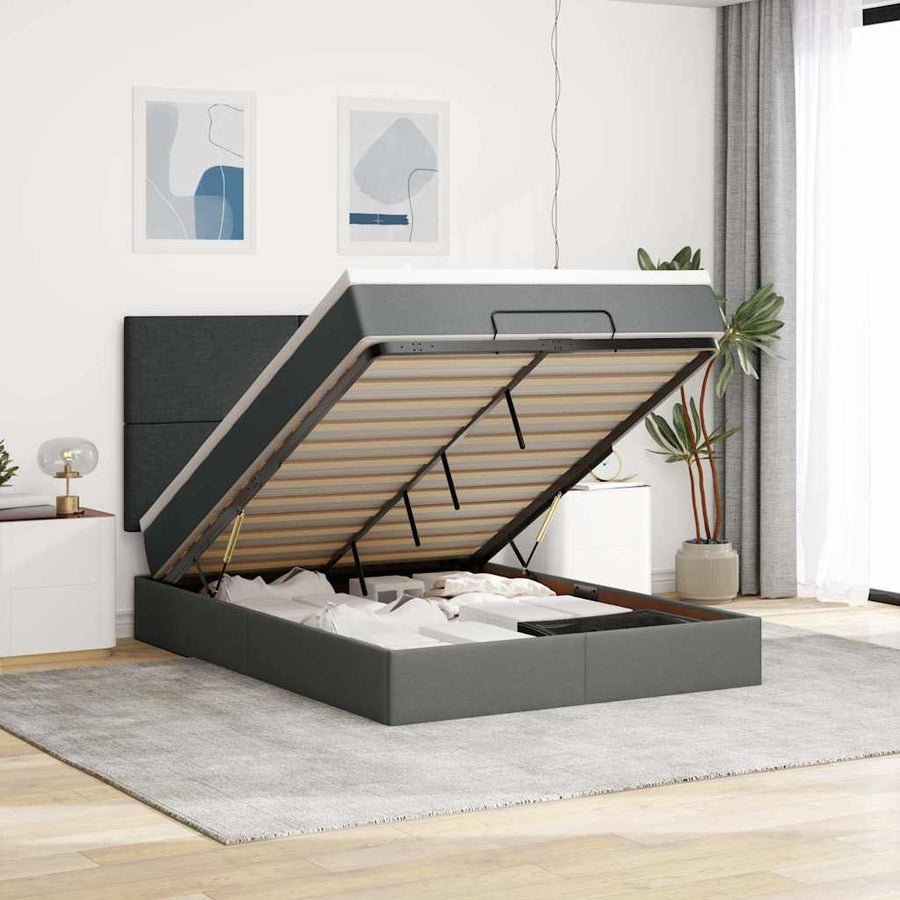 Ottoman bed met matras en LED's 140x190cm stof donkergrijs