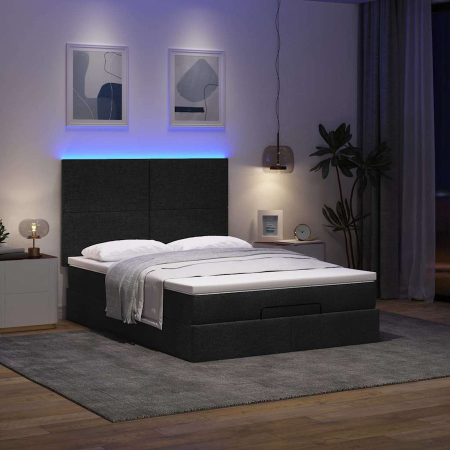 Ottoman bed met matras en LED's 140x190cm stof zwart