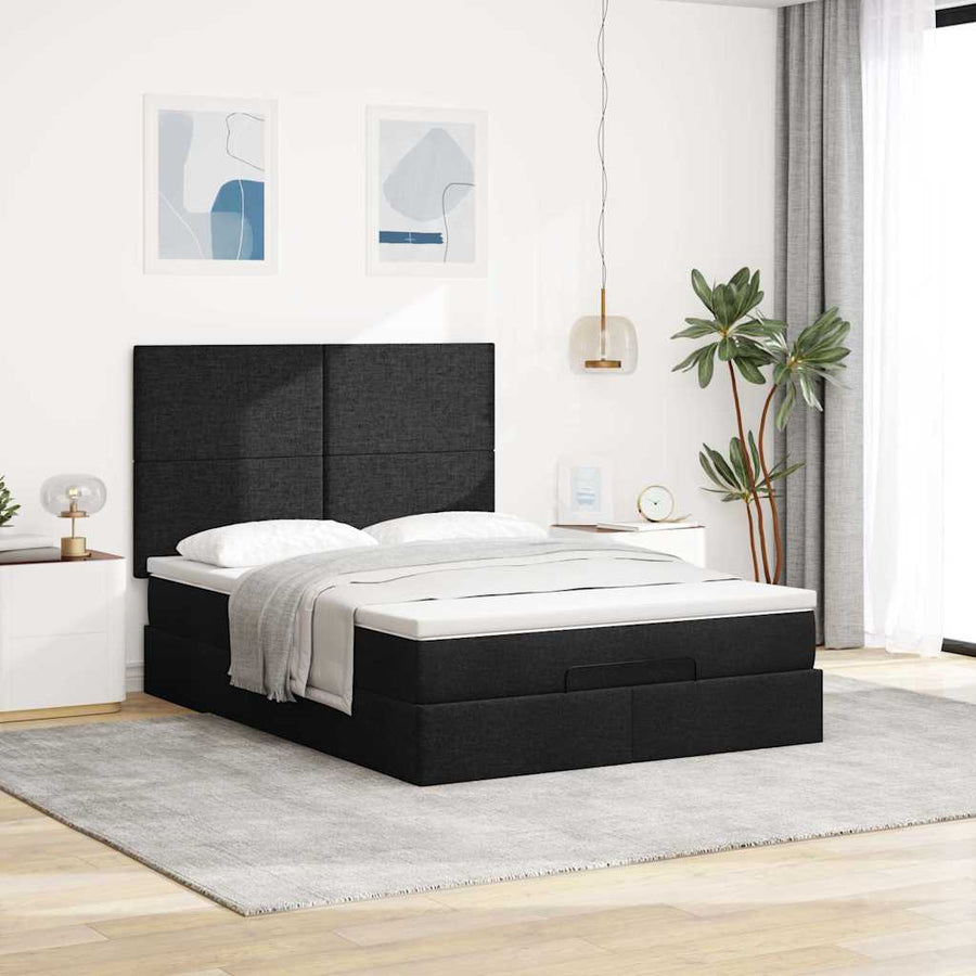Ottoman bed met matras en LED's 140x190cm stof zwart