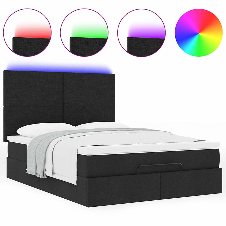 Ottoman bed met matras en LED's 140x190cm stof zwart