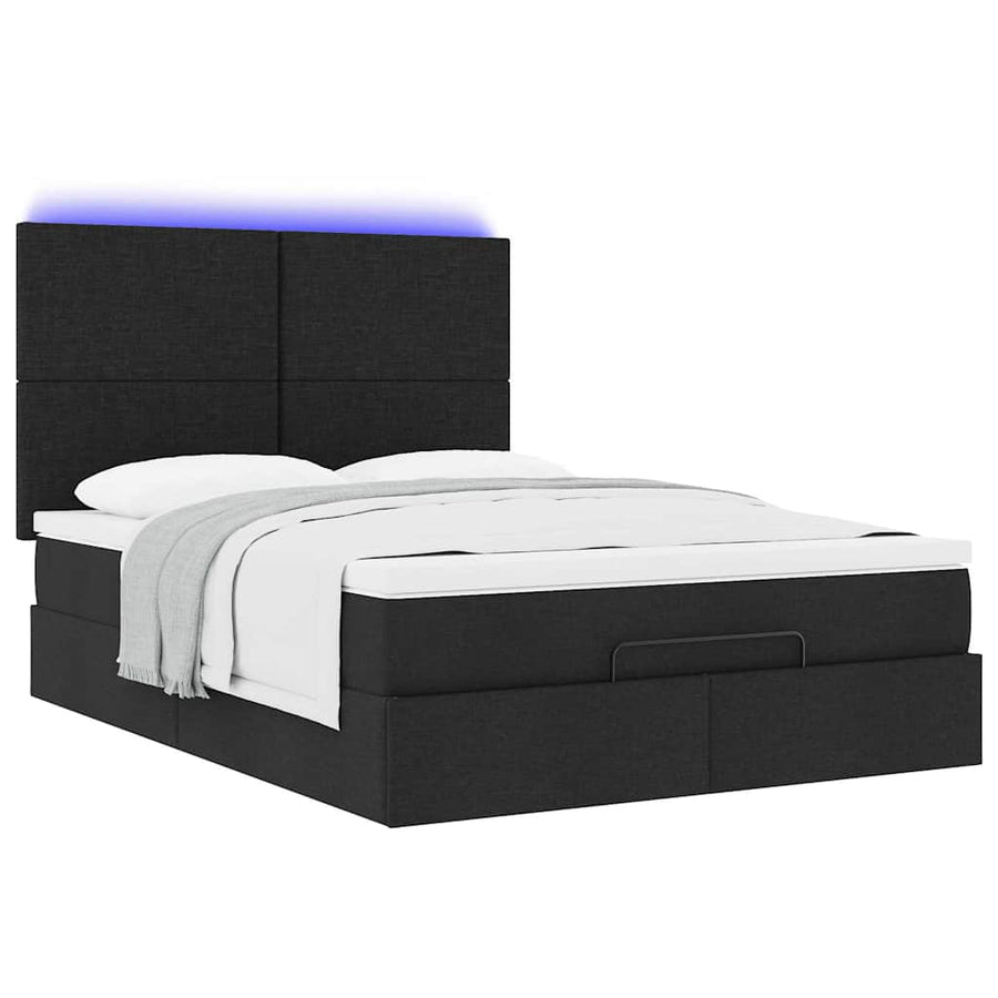 Ottoman bed met matras en LED's 140x190cm stof zwart