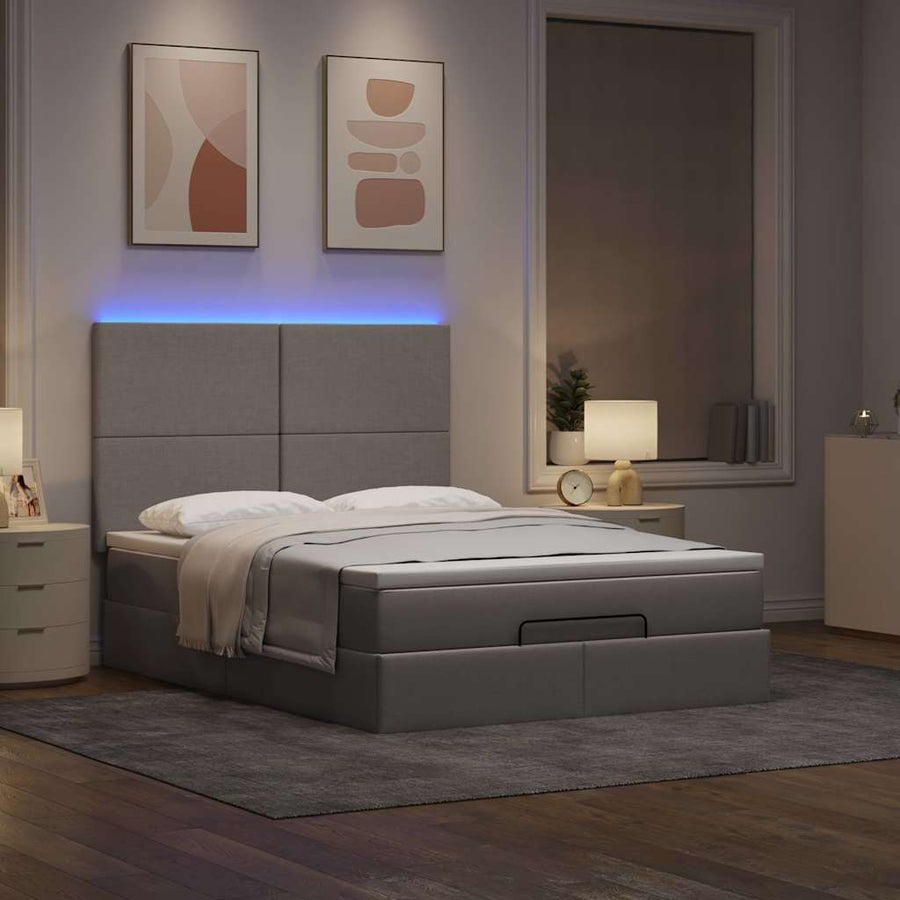 Ottoman Bed Met Matras En Led's 140X190Cm Stof 140 x 190 cm Taupe