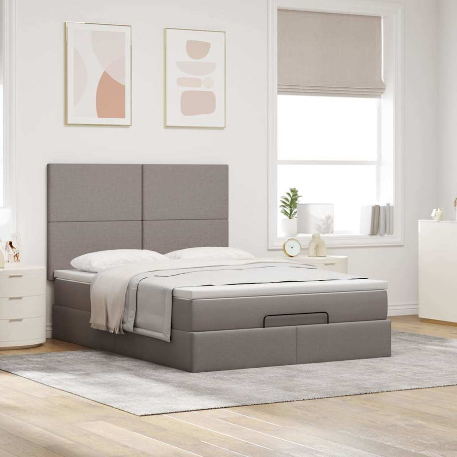 Ottoman Bed Met Matras En Led's 140X190Cm Stof 140 x 190 cm Taupe