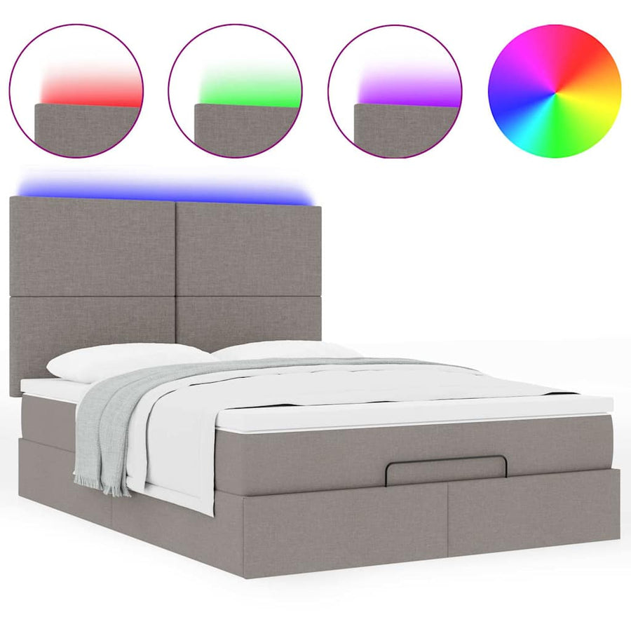Ottoman Bed Met Matras En Led's 140X190Cm Stof 140 x 190 cm Taupe