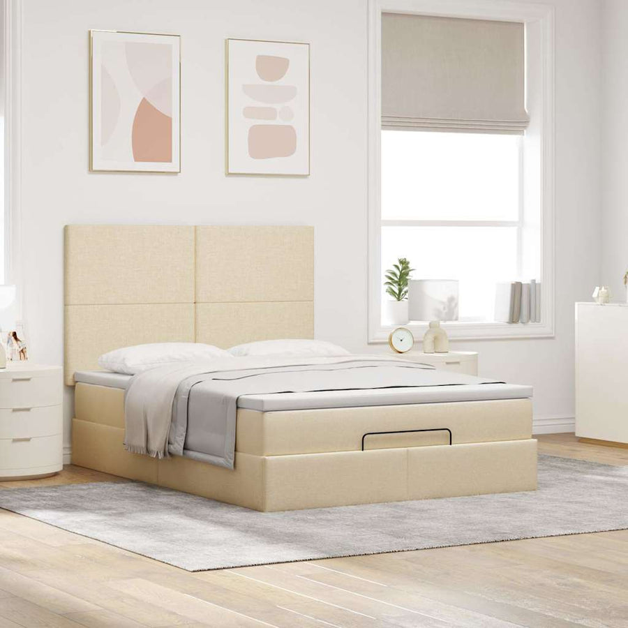 Ottoman bed met matras en LED's 140x190cm stof crèmekleurig