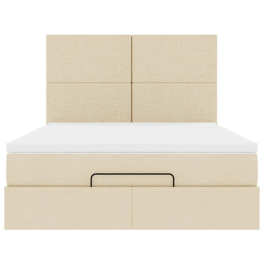 Ottoman bed met matras en LED's 140x190cm stof crèmekleurig
