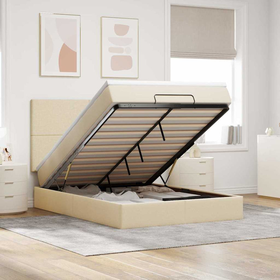 Ottoman bed met matras en LED's 140x190cm stof crèmekleurig