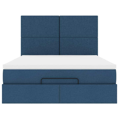 Ottoman bed met matras en LED's 140x190cm stof blauw