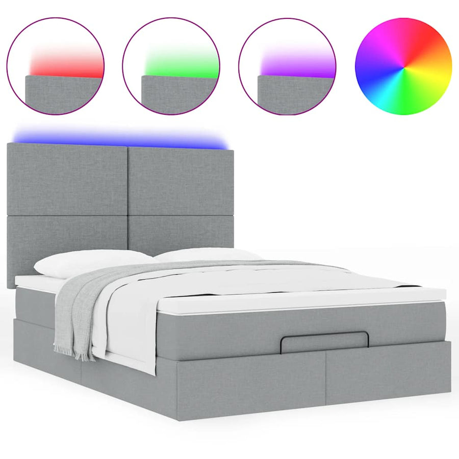 Ottoman bed met matras en LED's 140x200cm stof lichtgrijs