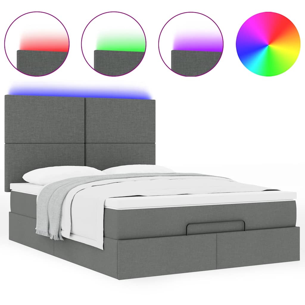 Ottoman bed met matras en LED's 140x200cm stof donkergrijs