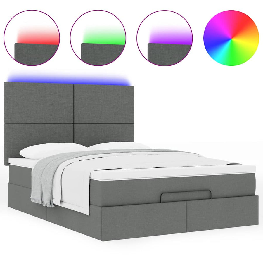 Ottoman bed met matras en LED's 140x200cm stof donkergrijs